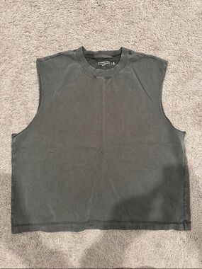 Abercrombie & Fitch Washed Charcoal Cropped Heavyweight Tee